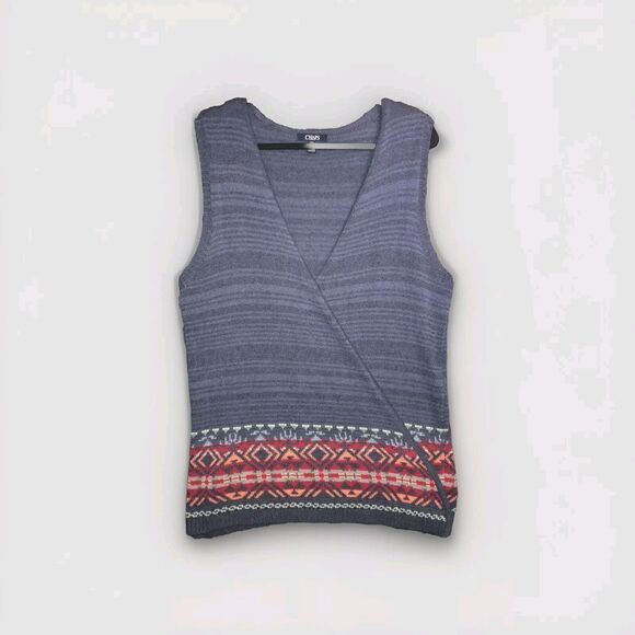 Chaps Jackets & Blazers - Chaps Denim Knit Vest Blue Aztec Southwestern Colorful Trim Women’s Size Large